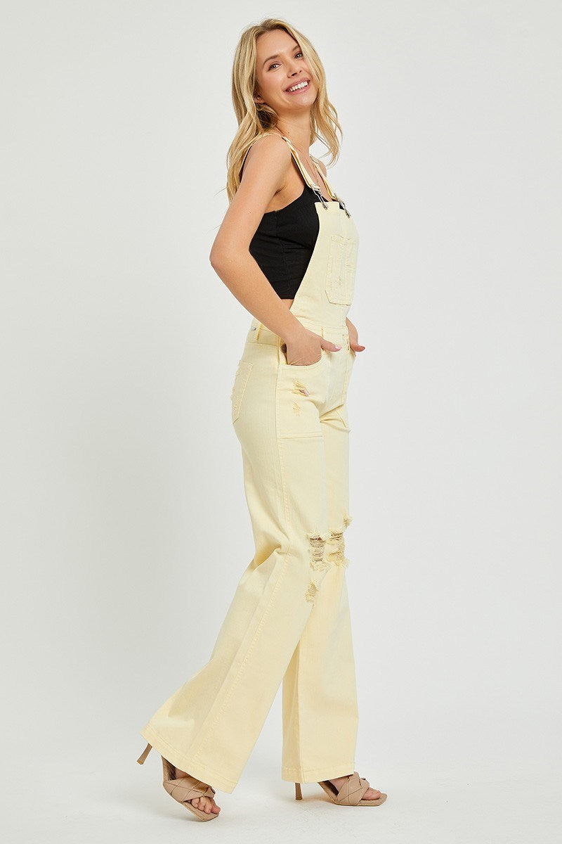 Patch Pocket Wide Leg Denim Overalls - Risen - RARA Boutique 
