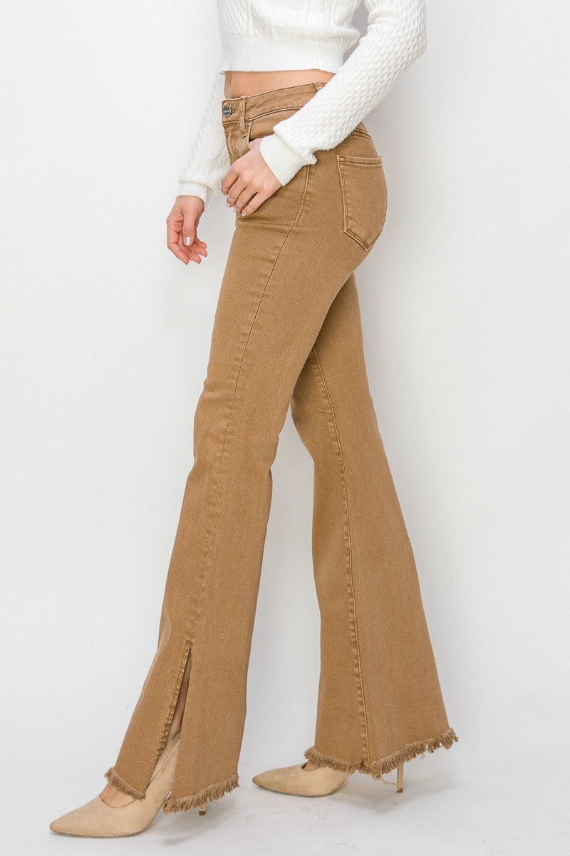 High Rise Side Slit Hem Flare Jeans - Risen - RARA Boutique 