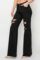 Folded Waist Distressed Wide Leg Jeans - Risen - RARA Boutique 