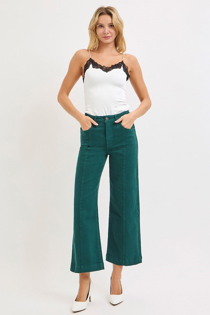 Tummy Control High Rise Pin Tuck Wide Leg Cropped Jeans - Risen - RARA Boutique 