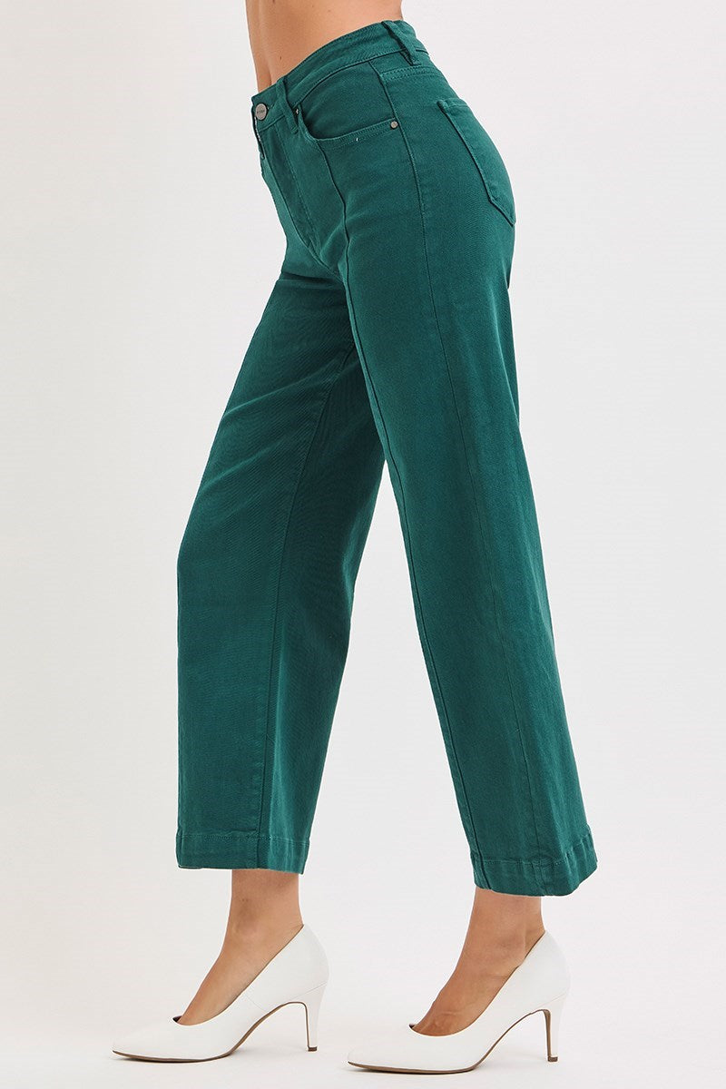 Tummy Control High Rise Pin Tuck Wide Leg Cropped Jeans - Risen - RARA Boutique 