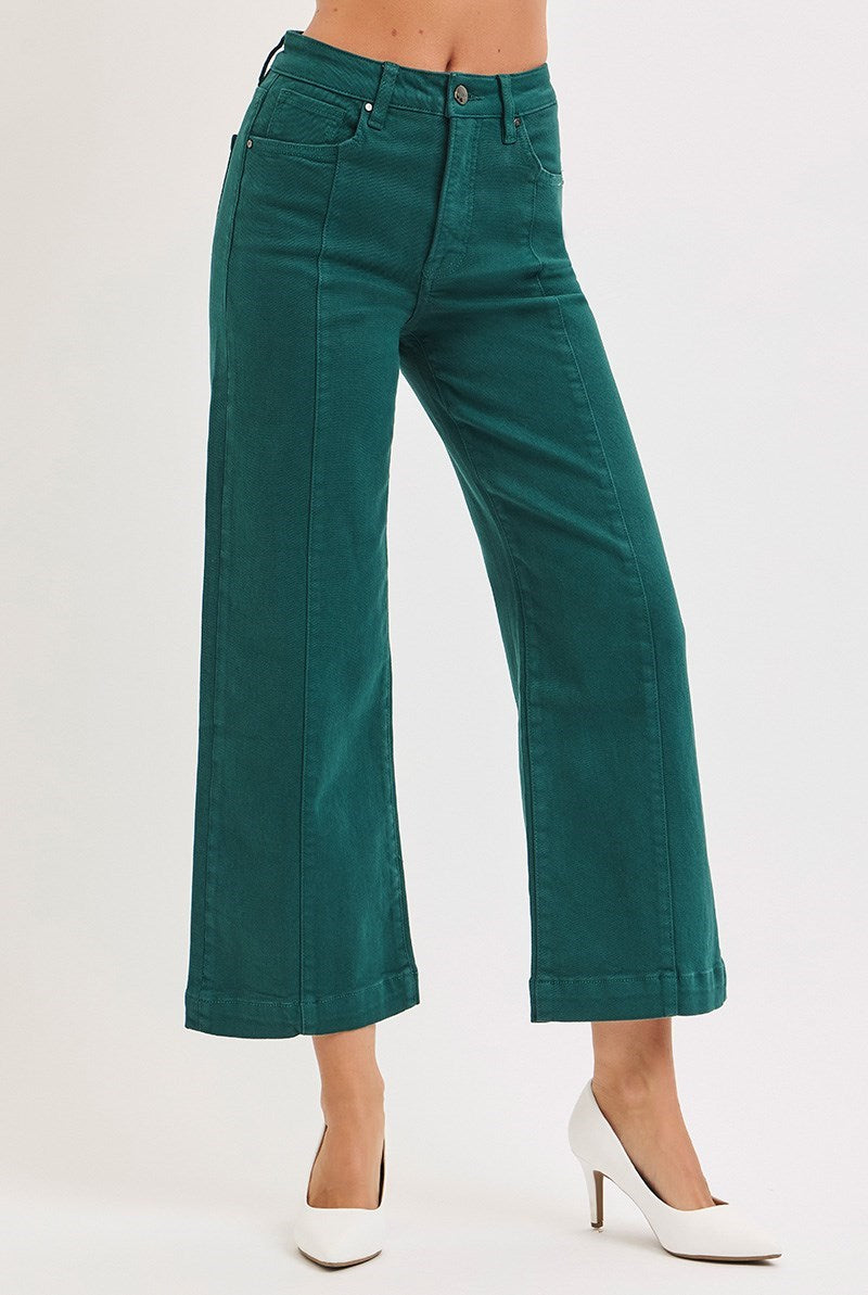 Tummy Control High Rise Pin Tuck Wide Leg Cropped Jeans - Risen - RARA Boutique 