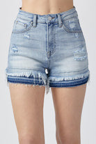 High Rise Patched Hem Denim Shorts - Risen - RARA Boutique 