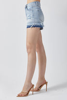 High Rise Patched Hem Denim Shorts - Risen - RARA Boutique 