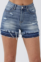 High Rise Patched Hem Denim Shorts - Risen - RARA Boutique 