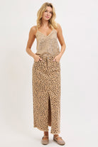 Leopard Print Denim Maxi Skirt with Front Slit - Risen - RARA Boutique 
