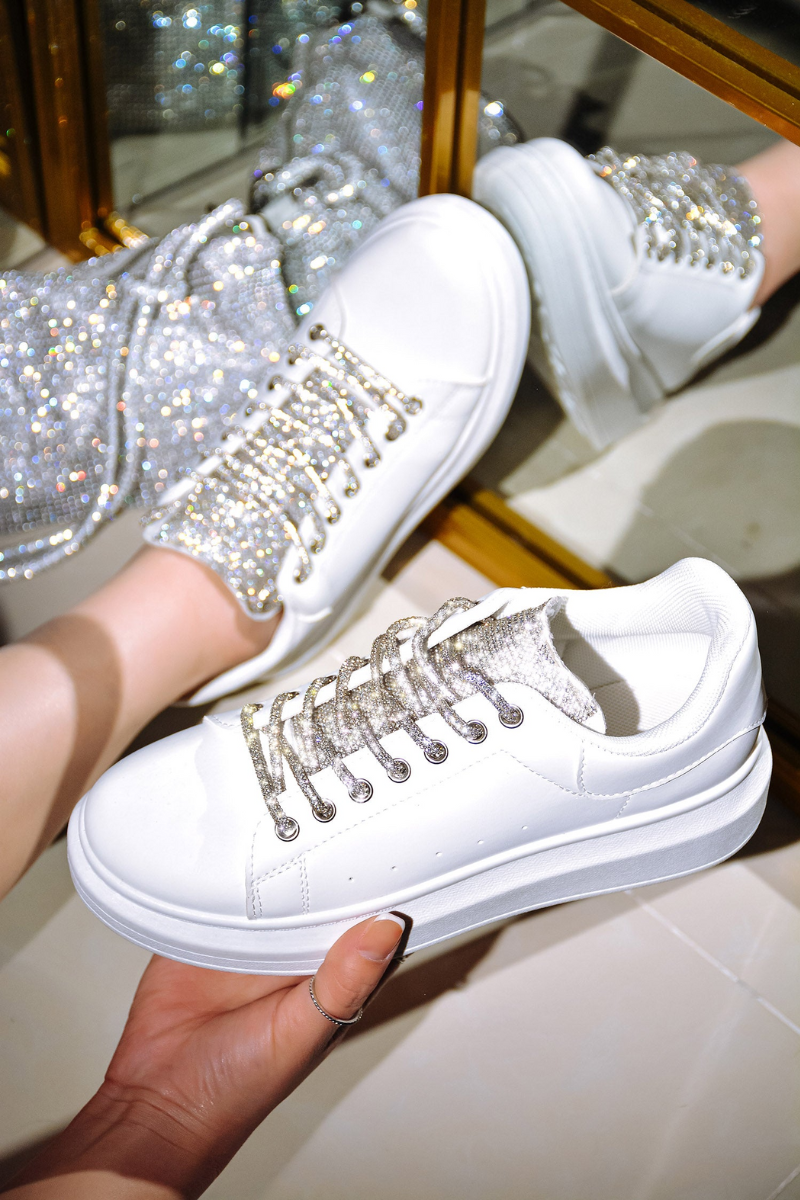 Rhinestone Shoelace Bling Sneakers White / 6