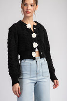 3D Flower Button Cropped Sweater Cardigan - eesome - RARA Boutique 