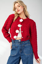 3D Flower Button Cropped Sweater Cardigan - eesome - RARA Boutique 