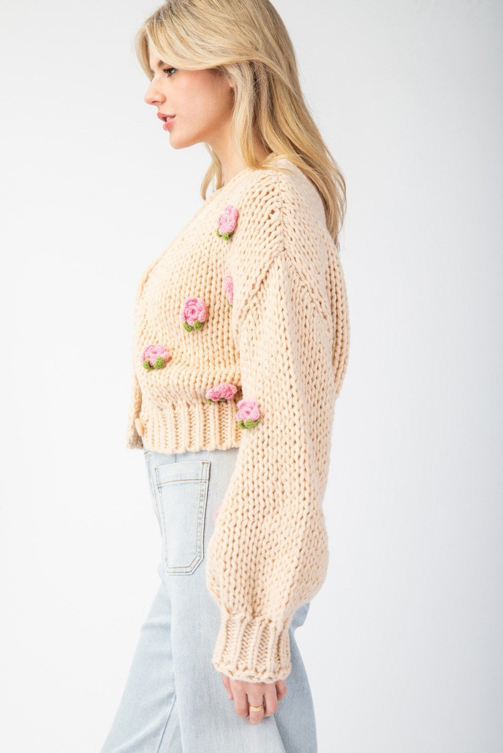 3D Rose Knit Cropped Sweater Cardigan - eesome - RARA Boutique 