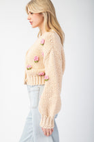 3D Rose Knit Cropped Sweater Cardigan - eesome - RARA Boutique 