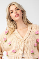 3D Rose Knit Cropped Sweater Cardigan - eesome - RARA Boutique 