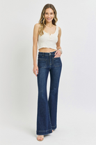 Square Patch Pocket Dark Wash Flare Jeans - Risen - RARA Boutique 