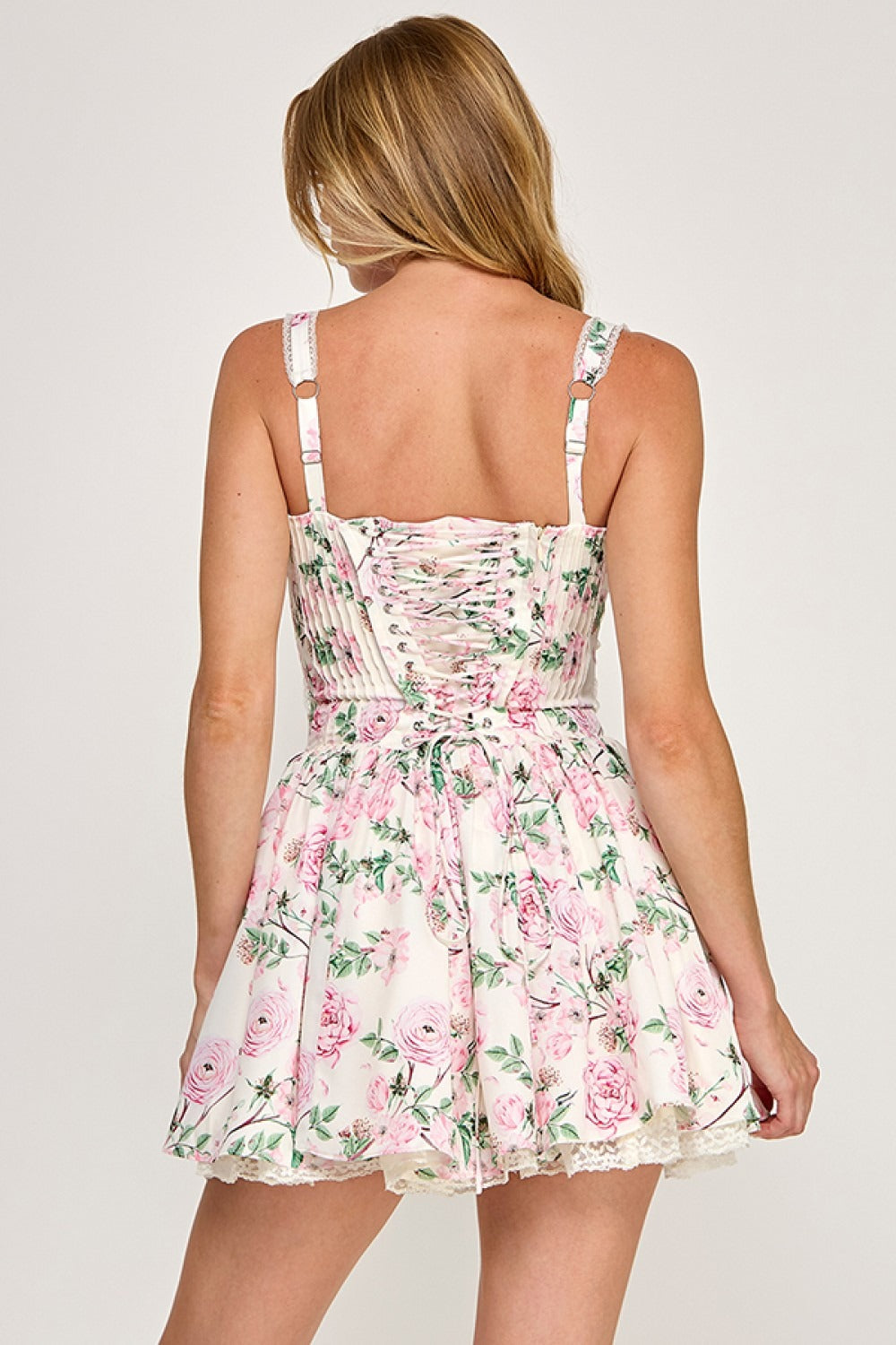 Floral Corset A-Line Mini Dress with Drop Waist - RARA Boutique 