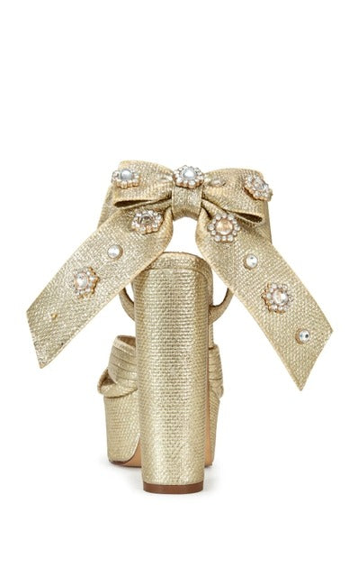 Bow Ankle Strap Metallic Platform Heels - Azalea Wang - RARA Boutique 