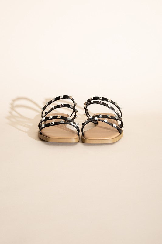 Strappy Stud Flat Slides Sandals - RARA Boutique 