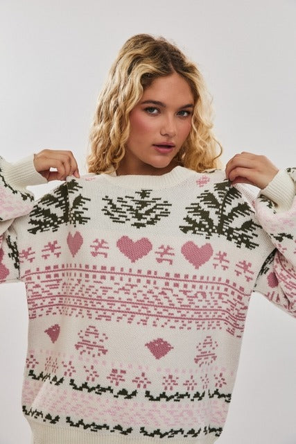 Isle Christmas Sweater with Hearts & Christmas Trees - Le Lis - RARA Boutique 