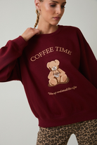 Coffee Time Teddy Bear Embroidered Crewneck Sweatshirt - Sunday Edition - RARA Boutique 