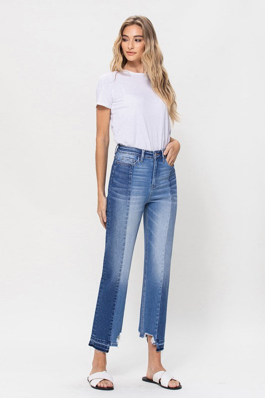 High Rise Crop Straight Leg Jeans With Uneven Hem - RARA Boutique 