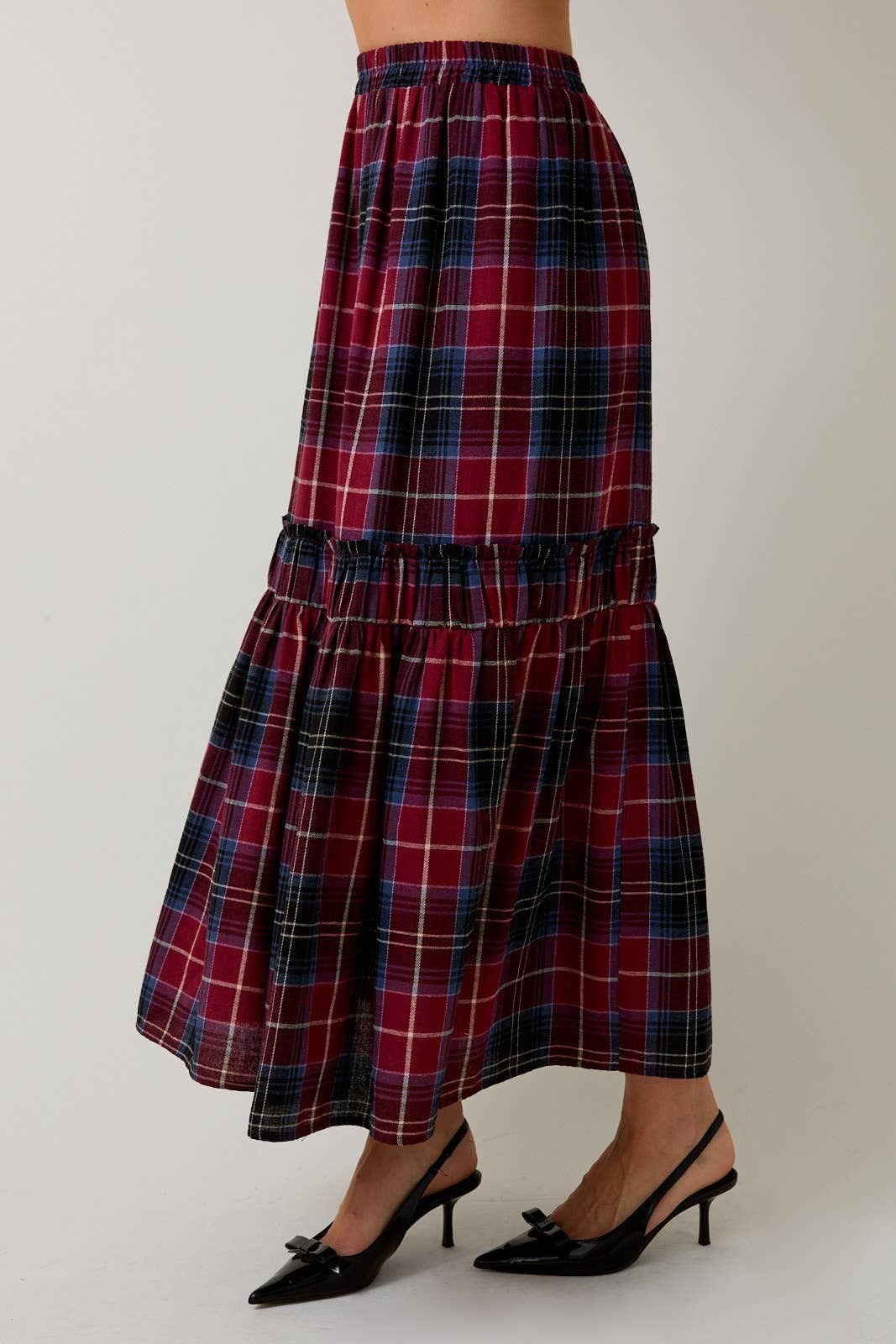 Flowy Plaid Tiered Ruffle Maxi Skirt - Sunday Edition - RARA Boutique 