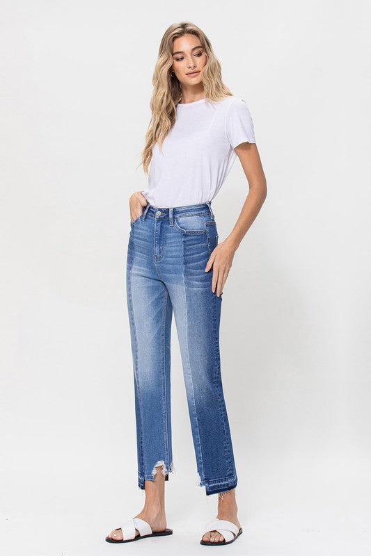 High Rise Crop Straight Leg Jeans With Uneven Hem - RARA Boutique 