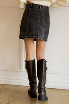Button Up Contrast Stitch Denim Mini Skirt with Patch Pockets - Sunday Edition - RARA Boutique 