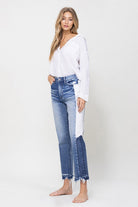 High Rise Jeans With Side Blocking Panel - VERVET by Flying Monkey - RARA Boutique 