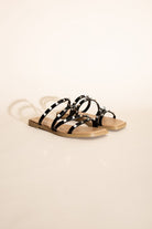 Strappy Stud Flat Slides Sandals - RARA Boutique 