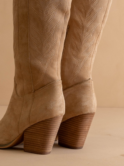 Tall Knee High Western Embroidered Pointed Toe Boots - Oasis Society - RARA Boutique 
