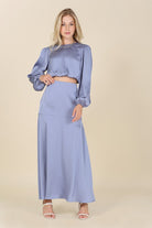 Satin Long Sleeve Top with Maxi Skirt Set - RARA Boutique 