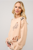 Embroidered Western Cowgirl Graphic Pullover Sweatshirt - Blue B - RARA Boutique 