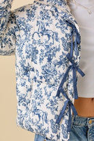 Vintage Horse Toile Print Puffer Jacket with Bows - Main Strip - RARA Boutique 