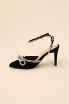 Rhinestone Double Bow Pointed Toe Heel - RARA Boutique 