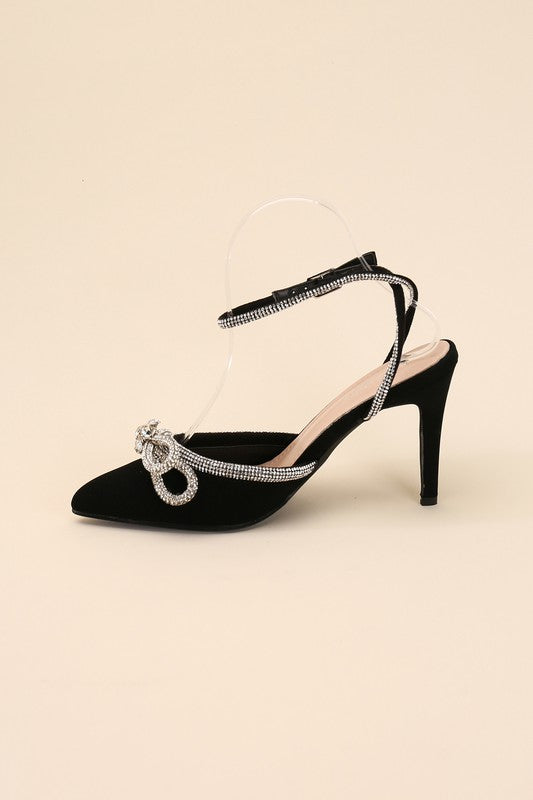 Rhinestone Double Bow Pointed Toe Heel - RARA Boutique 