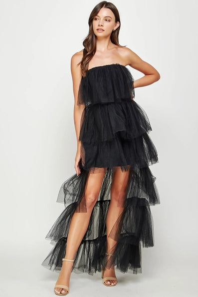 Strapless High Low Layered Tulle Dress-Strut & Bolt - RARA Boutique 