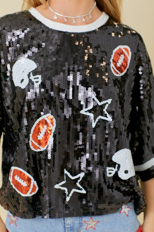 Football Game Day Sequin Top - RARA Boutique 