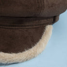 Vegan suede newsboy cabbie hat with plush trim, stylish headwear from Collections by Fame Accessories featuring classic design and texture.