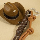 Mini cowboy hat Western rope bag charm from Collections by Fame Accessories featuring a small cowboy hat and rustic rope design.