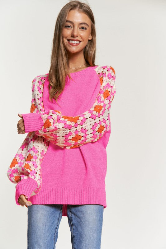 Crochet Detailed Long Sleeve Knit Sweater Top - RARA Boutique 