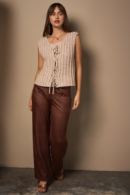 Round Neck Front Tie Chunky Sweater Vest - Le Lis - RARA Boutique 