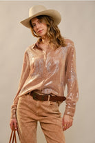 Western Embroidered Sequin Button Down Shirt - Blue B - RARA Boutique 