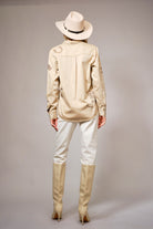 Western Ebroidered Snap Button Chambray Shirt Blouse - Blue B - RARA Boutique 