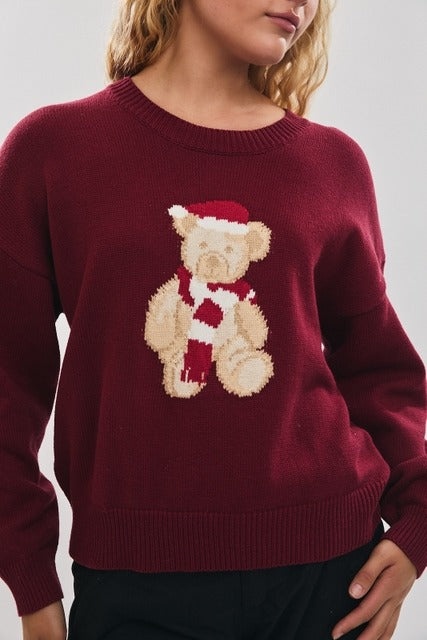 Santa Teddy Bear Long Sleeve Christmas Sweater - Le Lis - RARA Boutique 