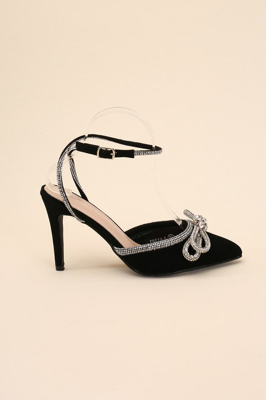 Rhinestone Double Bow Pointed Toe Heel - RARA Boutique 