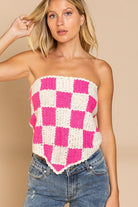 Versatile Checker Sweater Scarf Triangle Top - POL - RARA Boutique 