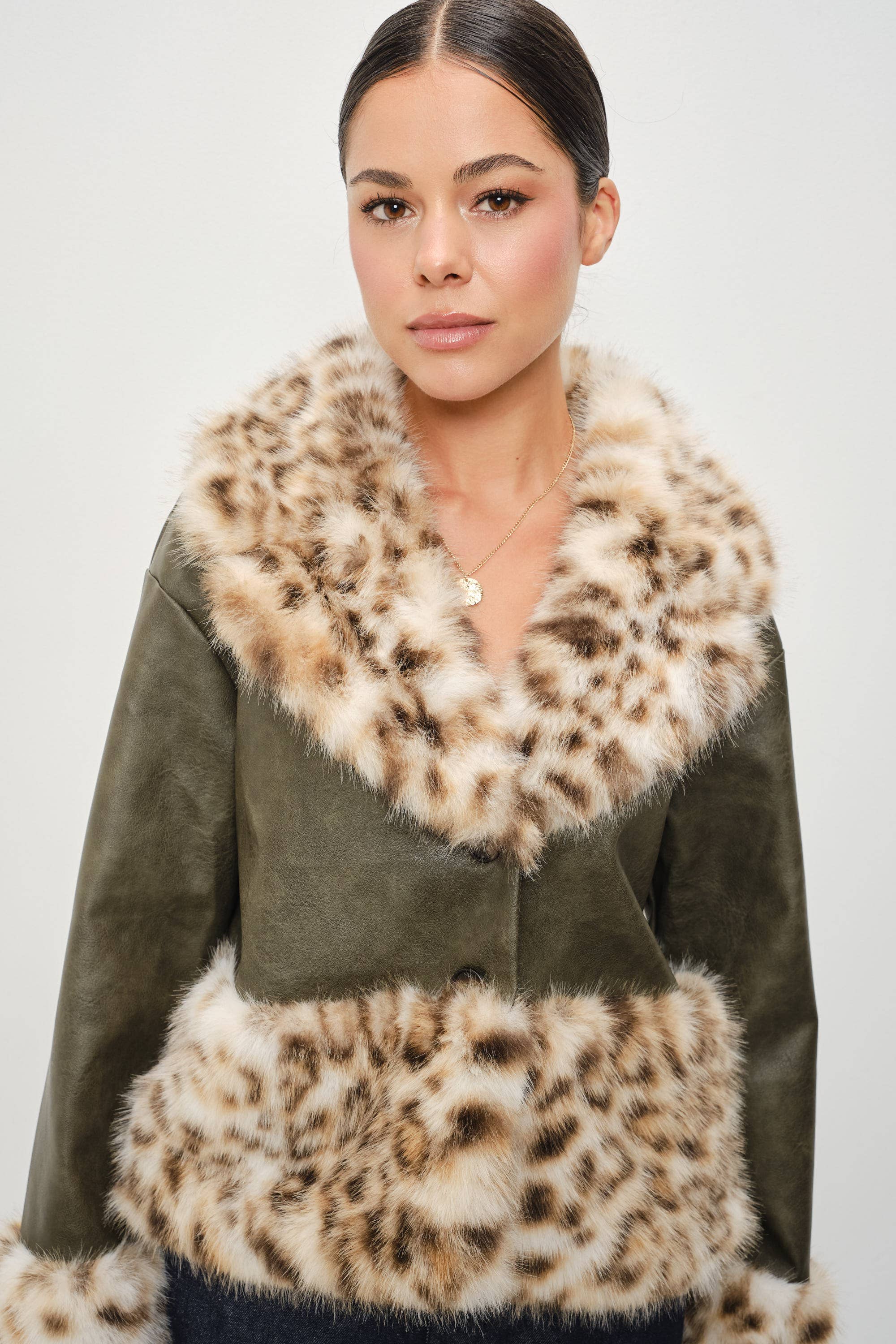 Pretty Garbage leopard fur trim cropped leather jacket by RARA Boutique