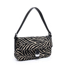 Urban Expressions Tuesday Gloria zebra shoulder bag with black and white striped pattern and adjustable shoulder strap.