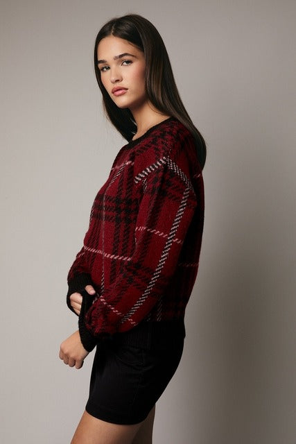 Plaid Long Sleeve Knit Christmas Sweater - Sunday Edition - RARA Boutique 