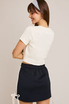 Short Sleeve Football Teddy Bear Sweater Crop Top - Le Lis - RARA Boutique 