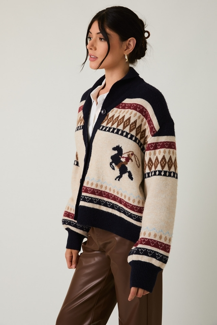 Western Horse & Cowgirl Fair Isle Cardigan Sweater - Sunday Edition - RARA Boutique 